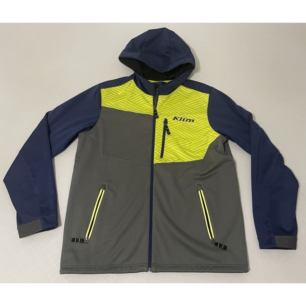 KLIM Transition Hoodie Jacket Men Large with Face Mask Grey Blue Yellow Full Zip